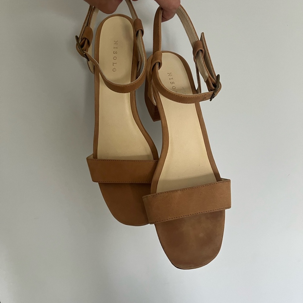 Nisolo Lucia Leather Brown Block Heel Sandals